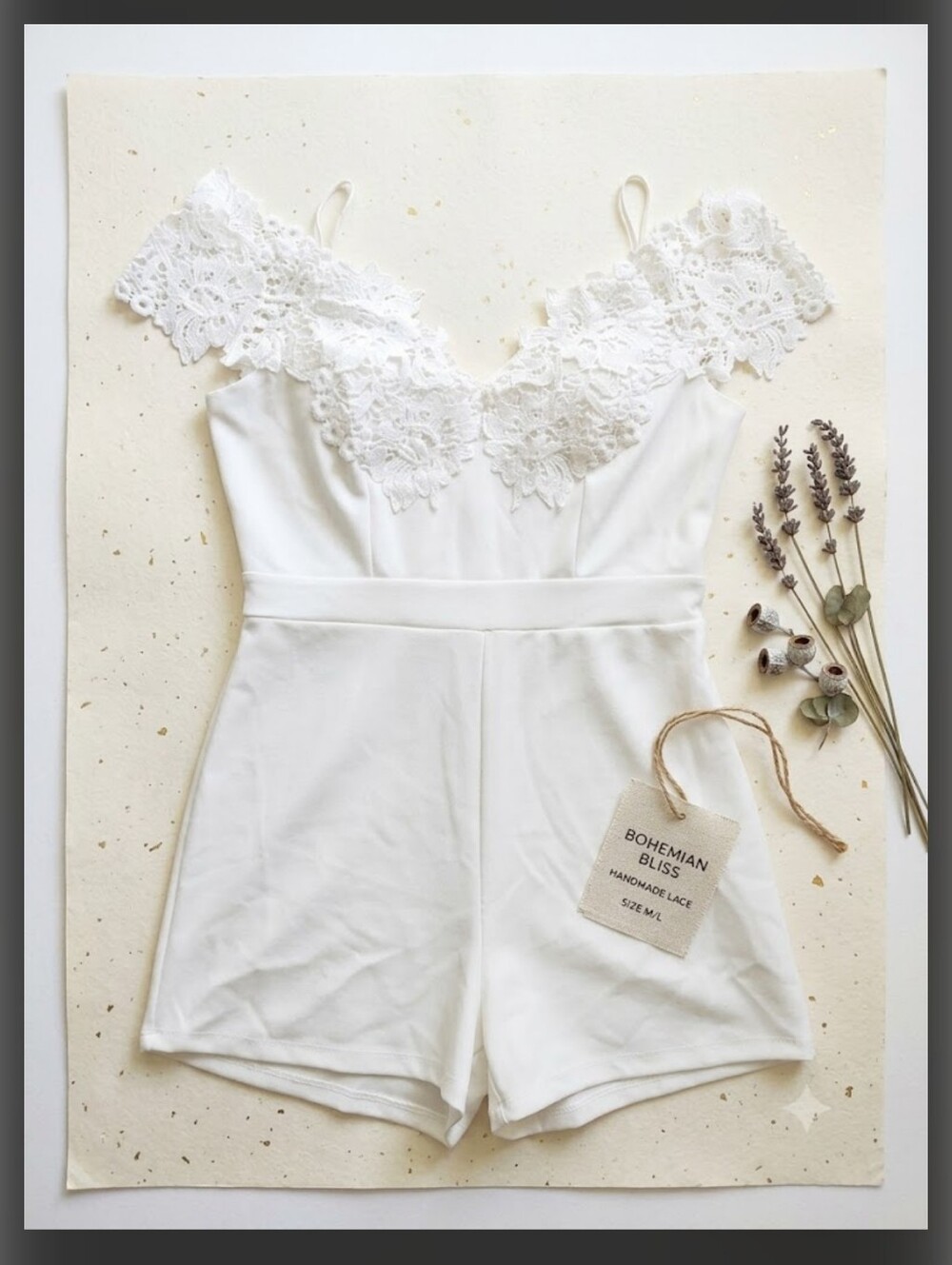 Fashion Nova White Off-The-Shoulder Crochet Lace Romper Size L